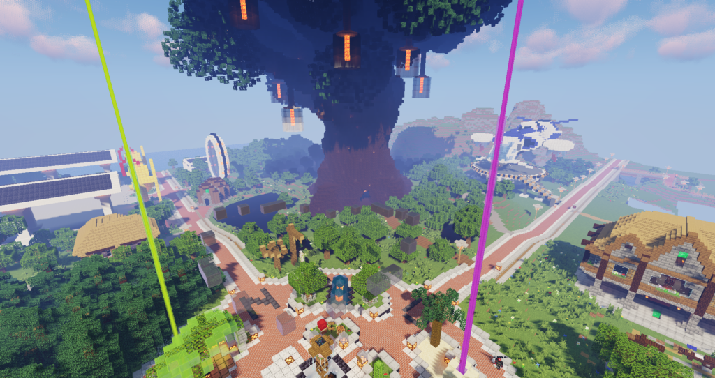 Der Spawn bei Tag: Blick auf den Baum des Lebens. Hier befinden sich die Weltenportale